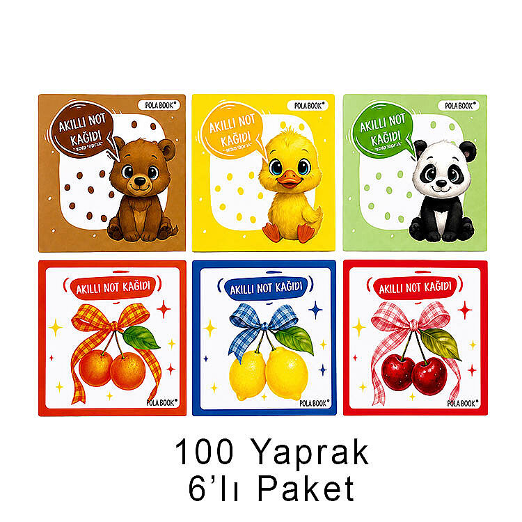Hayvanlı ve Meyveli Mini Akıllı Not Kağıdı 100 Yaprak Yapışkanız Post-it - 6'lı Paket - 1