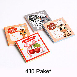Hayvanlı ve Meyveli Mini Akıllı Not Kağıdı 50 Yaprak Yapışkanız Post-it - 4'lü Paket - 10
