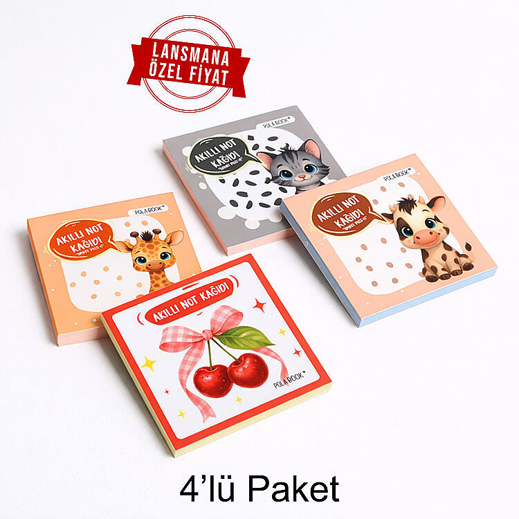 Hayvanlı ve Meyveli Mini Akıllı Not Kağıdı 50 Yaprak Yapışkanız Post-it - 4'lü Paket - 1
