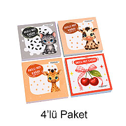 Hayvanlı ve Meyveli Mini Akıllı Not Kağıdı 50 Yaprak Yapışkanız Post-it - 4'lü Paket - Polabook