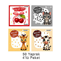 Hayvanlı ve Meyveli Mini Akıllı Not Kağıdı 50 Yaprak Yapışkanız Post-it - 4'lü Paket - Polabook