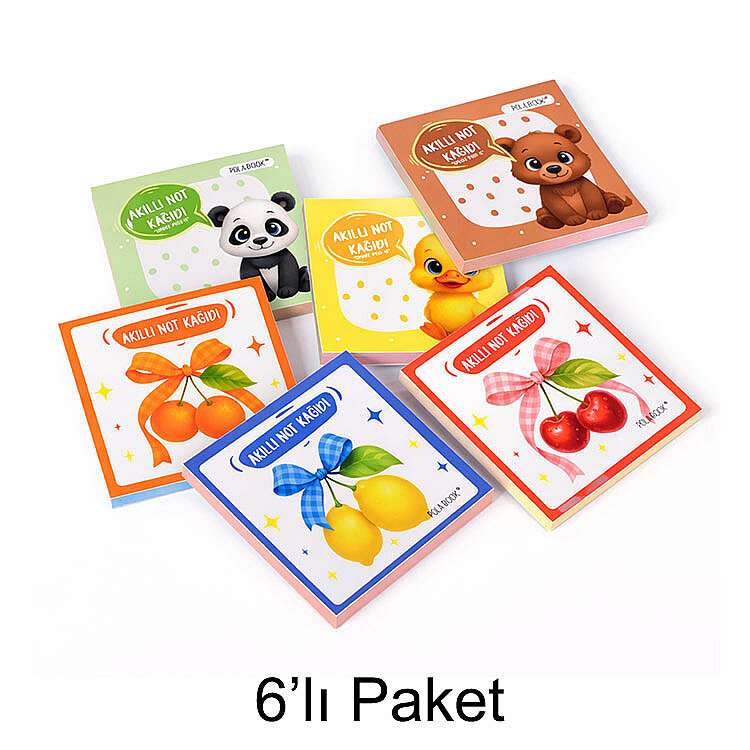 Hayvanlı ve Meyveli Mini Akıllı Not Kağıdı 50 Yaprak Yapışkanız Post-it - 6'lı Paket - 1