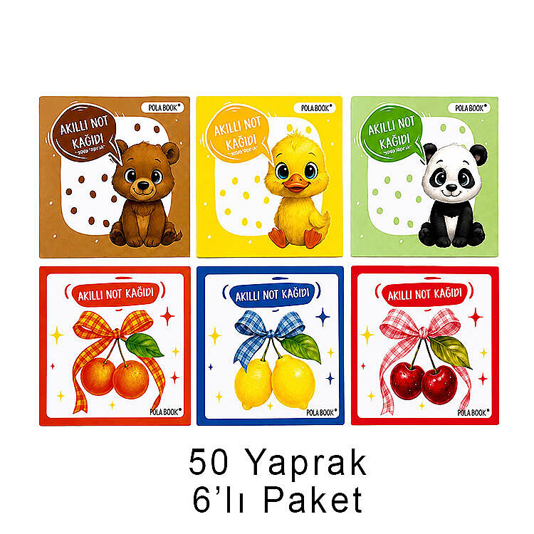 Hayvanlı ve Meyveli Mini Akıllı Not Kağıdı 50 Yaprak Yapışkanız Post-it - 6'lı Paket - 1