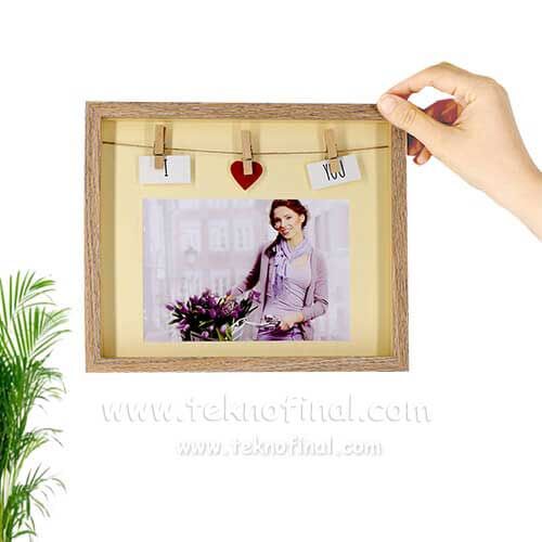 Ahşap I Love You Mandallı Camlı Fotoğraf Çerçevesi - 1