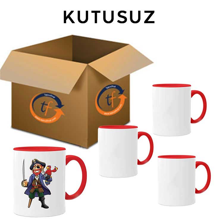 Süblimasyon Porselen İçi Ve Kulpu Kırmızı Kupa Bardak - 5