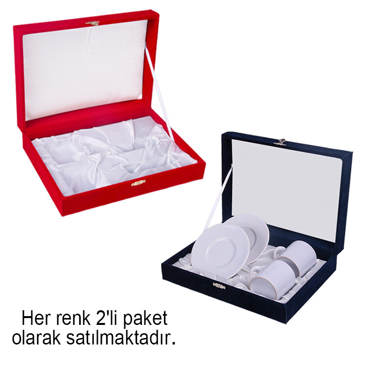 Kadife İkili Kahve Fincan Kutusu 18x25cm- 2'li Paket - 1