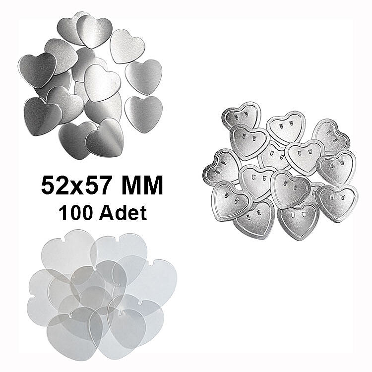 Kalp Buton Rozet Malzeme Seti 52x57mm - 100 adet - 1