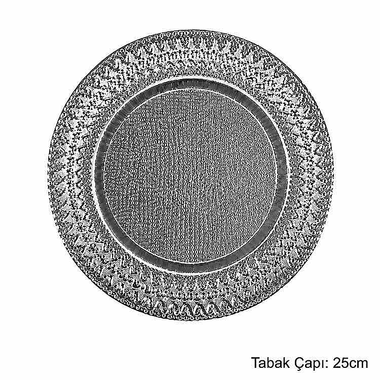 Süblimasyon Gümüş Metal Supla Tabak Kalp Desenli - 25cm - 1
