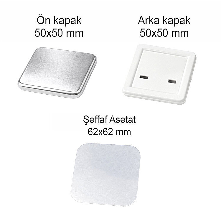 Kare Buton Rozet Malzeme Seti 50mm - 100 Adet - Yeni Tip V2 - 3