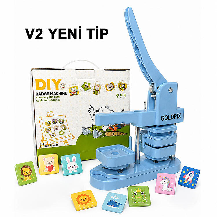 Kare Buton Rozet Pres Baskı Makinesi V2 Yeni Tip - 50mm - 1