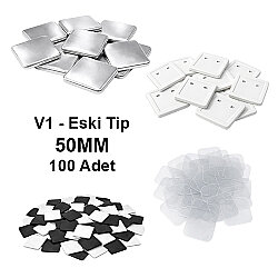 Kare Magnetli Buton Malzeme Seti 50mm - 100 Adet - Eski Tip V1 - Goldpix