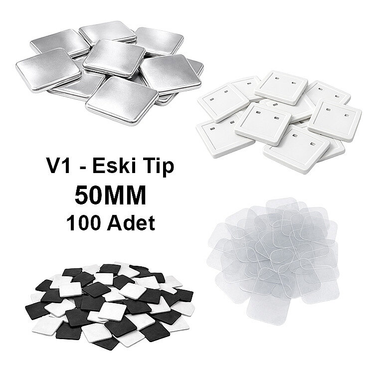 Kare Magnetli Buton Malzeme Seti 50mm - 100 Adet - Eski Tip V1 - 1