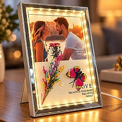 Kelebek ve Kuru Çiçekli Led Işıklı Fotoğraf Çerçevesi - NobbyStar (1)