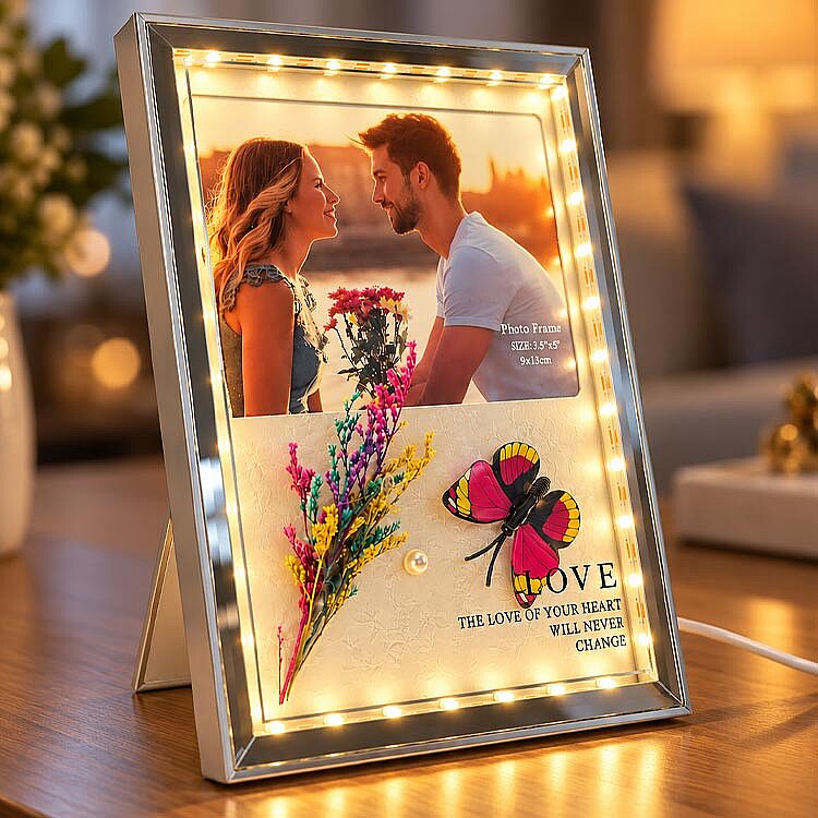Kelebek ve Kuru Çiçekli Led Işıklı Fotoğraf Çerçevesi - 2