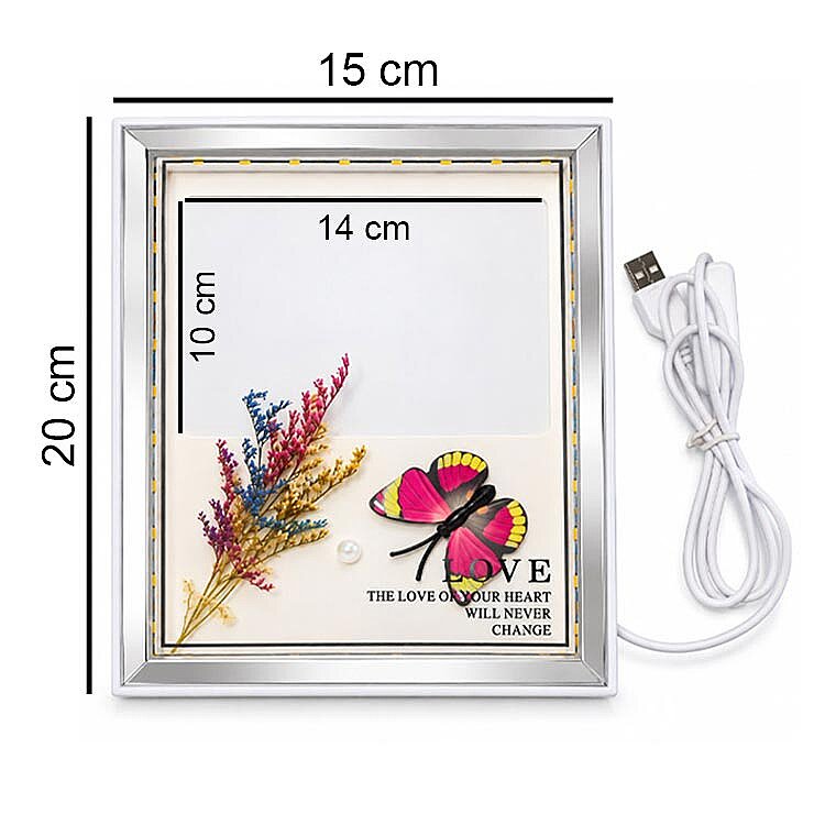 Kelebek ve Kuru Çiçekli Led Işıklı Fotoğraf Çerçevesi - 3