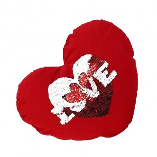Kırmızı Kalpli Sihirli Pullu Büyük Love Yastık Kılıfı - Thumbnail