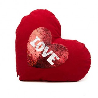 Kırmızı Kalpli Sihirli Pullu Love Yastık - Thumbnail