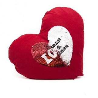 Best Hediye - Kırmızı Kalpli Sihirli Pullu Love Yastık (1)