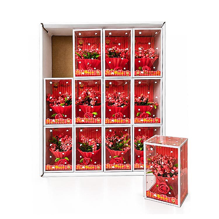 Kırmızı Mini Çiçek Buketi - 12'li Kutulu Set - 1