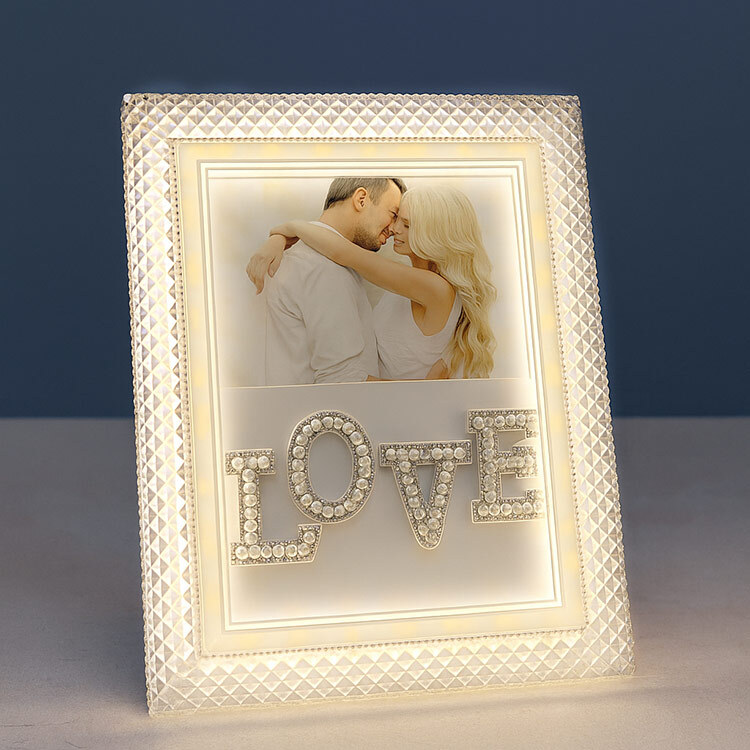 Led Işıklı İnci Taşlı Love Kristal Fotoğraf Çerçevesi - 20x25cm - 2