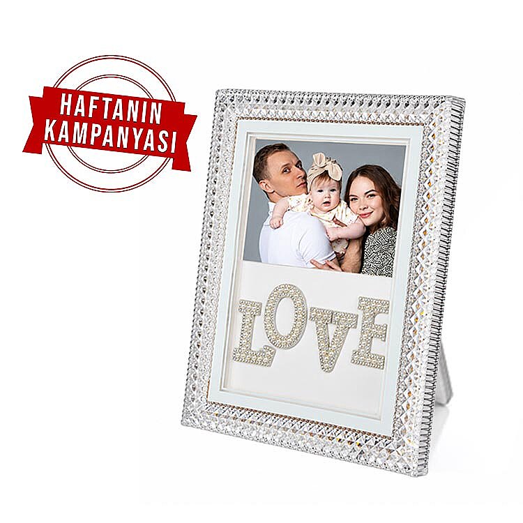 Led Işıklı İnci Taşlı Love Kristal Fotoğraf Çerçevesi - 20x25cm - 1