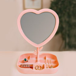 Led Işıklı Pembe Kalpli Organizer Makyaj Aynası - 1
