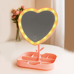 Led Işıklı Pembe Kalpli Organizer Makyaj Aynası - 2