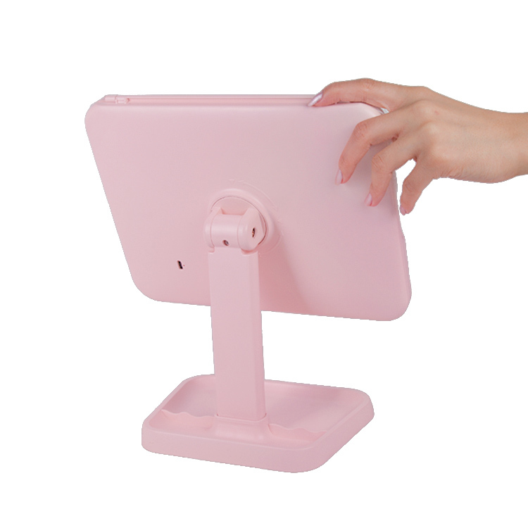 LED Işıklı Katlanabilir Şarjlı Pembe Makyaj Aynası - 7