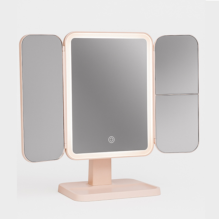 LED Işıklı Katlanabilir Şarjlı Pembe Makyaj Aynası - 3