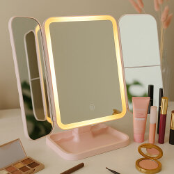 LED Işıklı Katlanabilir Şarjlı Pembe Makyaj Aynası - 2
