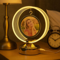Ledli Anı Çemberi Fotoğraflı Abajur - 18x21cm - 2