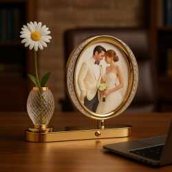 Ledli Kristal Vazolu Fotoğraf Çerçevesi - 25x28cm - 4