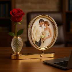 Ledli Kristal Vazolu Fotoğraf Çerçevesi - 25x28cm - 5