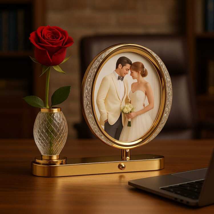 Ledli Kristal Vazolu Fotoğraf Çerçevesi - 25x28cm - 5
