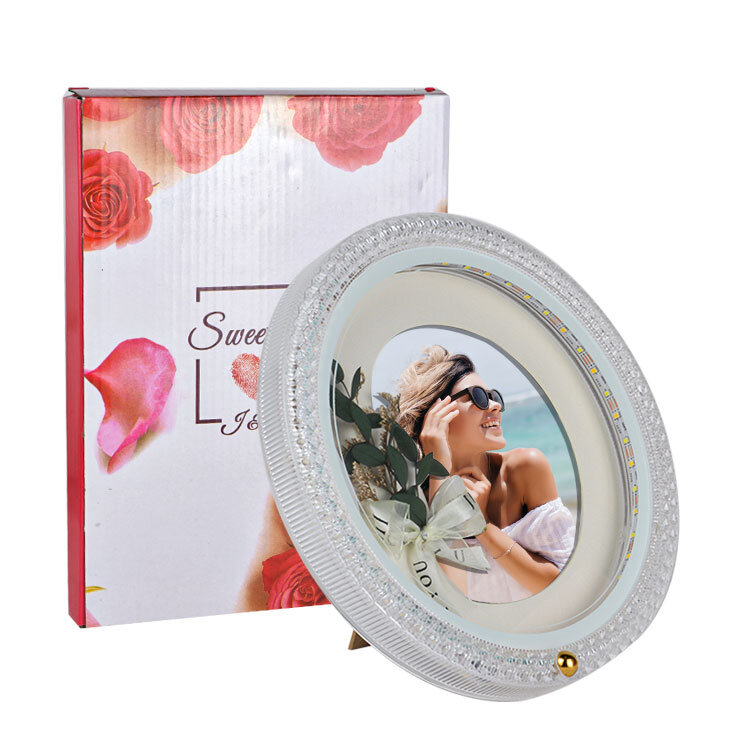 Ledli Yuvarlak Çiçek Buketi Fotoğraf Çerçevesi - 23cm - 5