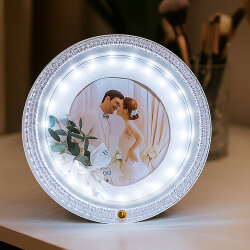 Ledli Yuvarlak Çiçek Buketi Fotoğraf Çerçevesi - 23cm - 2