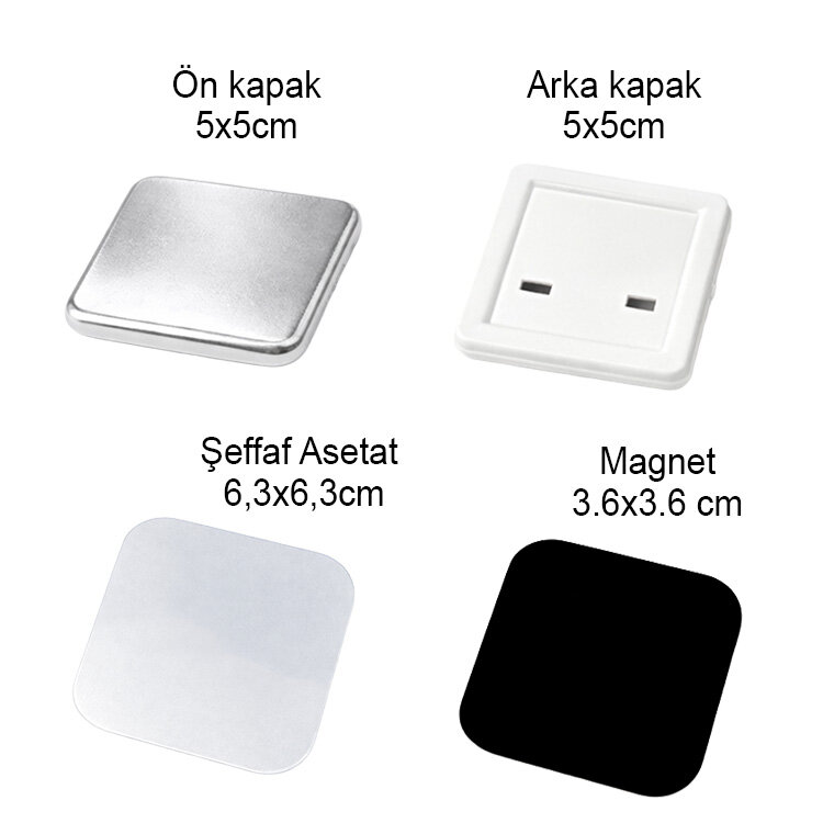 Magnetli Kare Buton Rozet Seti 50mm - 100 Adet - 3