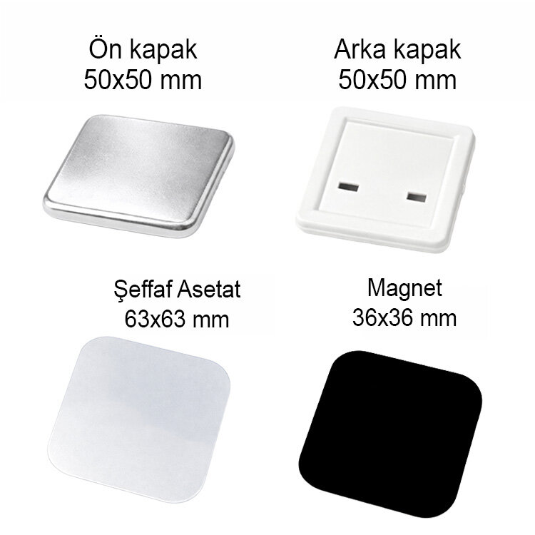 Magnetli Kare Buton Rozet Seti 50mm - 100 Adet - 3