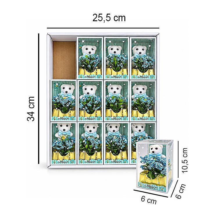 Mavi Çiçekli Mini Ayıcık - 12'li Kutulu Set - 4