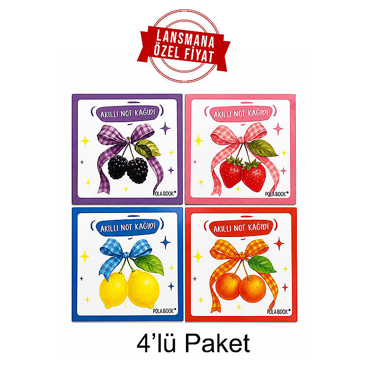 Meyveli Mini Akıllı Not Kağıdı 100 Yaprak Yapışkanız Post-it - 4'lü Paket - 1