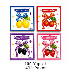 Meyveli Mini Akıllı Not Kağıdı 100 Yaprak Yapışkanız Post-it - 4'lü Paket - Polabook