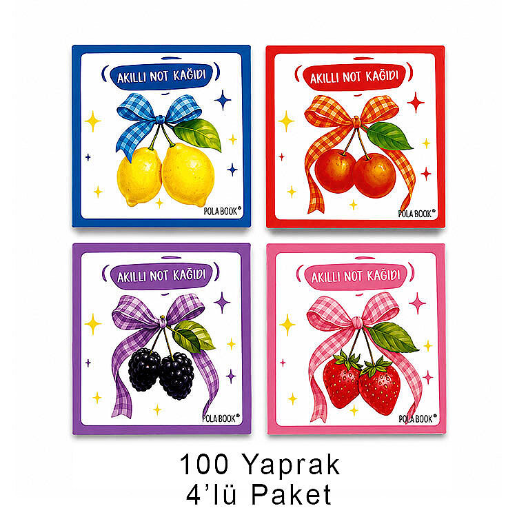 Meyveli Mini Akıllı Not Kağıdı 100 Yaprak Yapışkanız Post-it - 4'lü Paket - 1