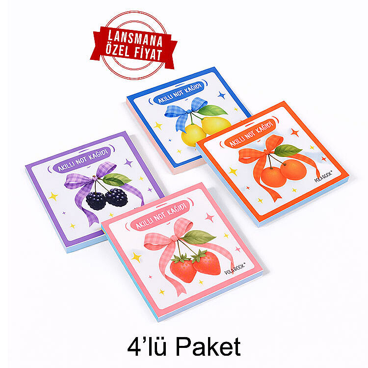 Meyveli Mini Akıllı Not Kağıdı 50 Yaprak Yapışkanız Post-it - 4'lü Paket - 1