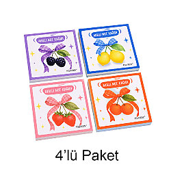 Meyveli Mini Akıllı Not Kağıdı 50 Yaprak Yapışkanız Post-it - 4'lü Paket - Polabook