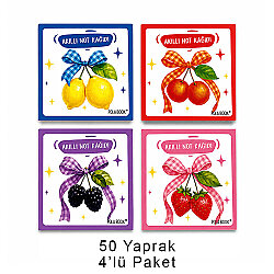 Meyveli Mini Akıllı Not Kağıdı 50 Yaprak Yapışkanız Post-it - 4'lü Paket - Polabook