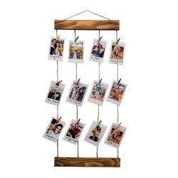 Mini Wooden Multiple Photo Frame with Rope and Latch - 25x57 cm - Thumbnail