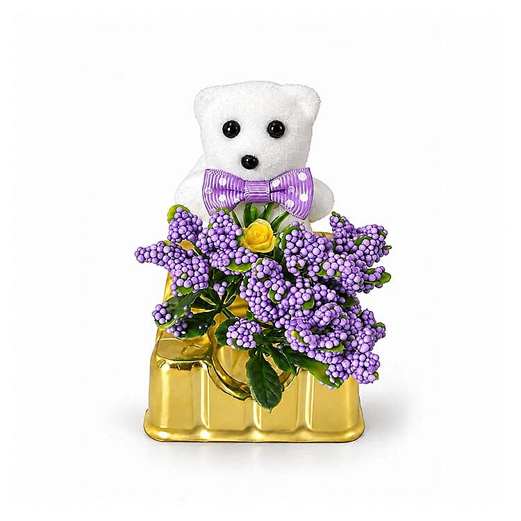 Mor Çiçekli Mini Ayıcık - 12'li Kutulu Set - 3