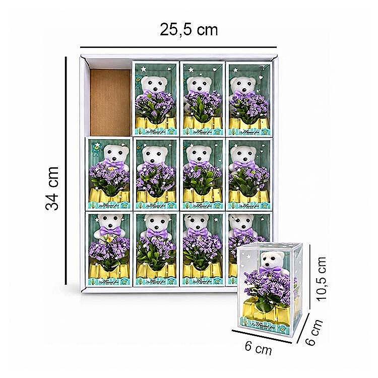 Mor Çiçekli Mini Ayıcık - 12'li Kutulu Set - 4