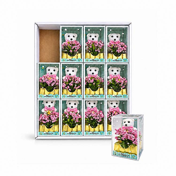 Pembe Çiçekli Mini Ayıcık - 12'li Kutulu Set - 1