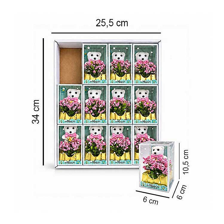 Pembe Çiçekli Mini Ayıcık - 12'li Kutulu Set - 4